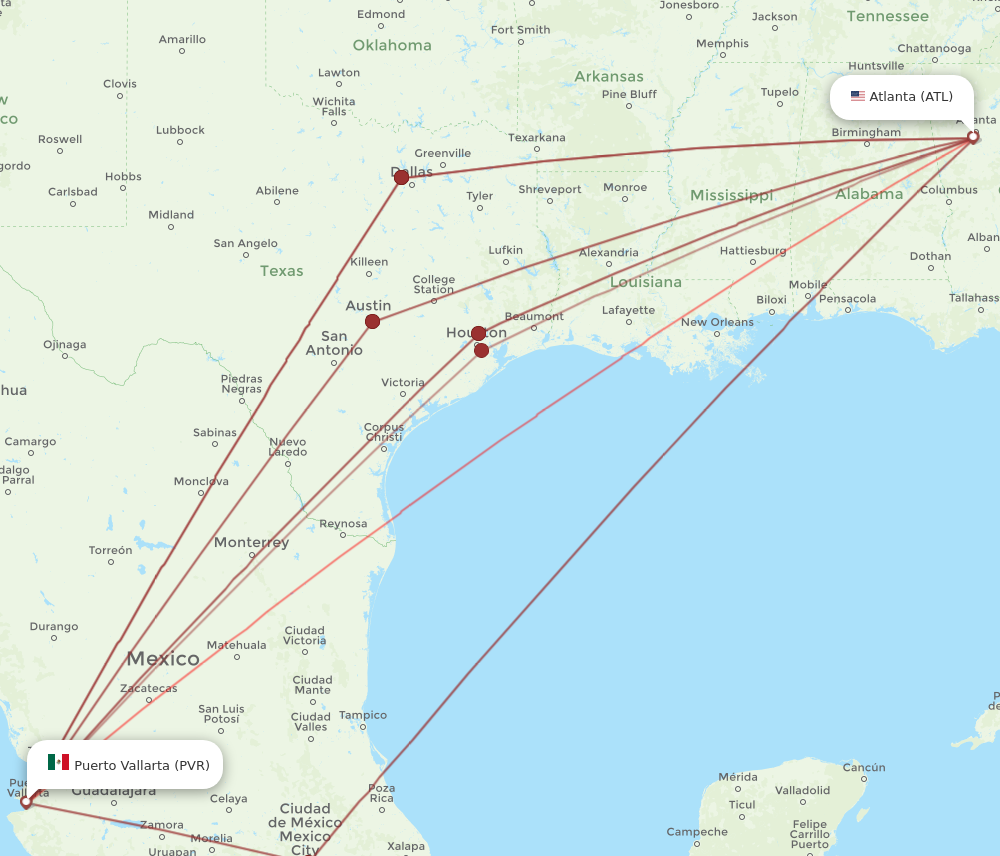PVR to ATL flights and routes map