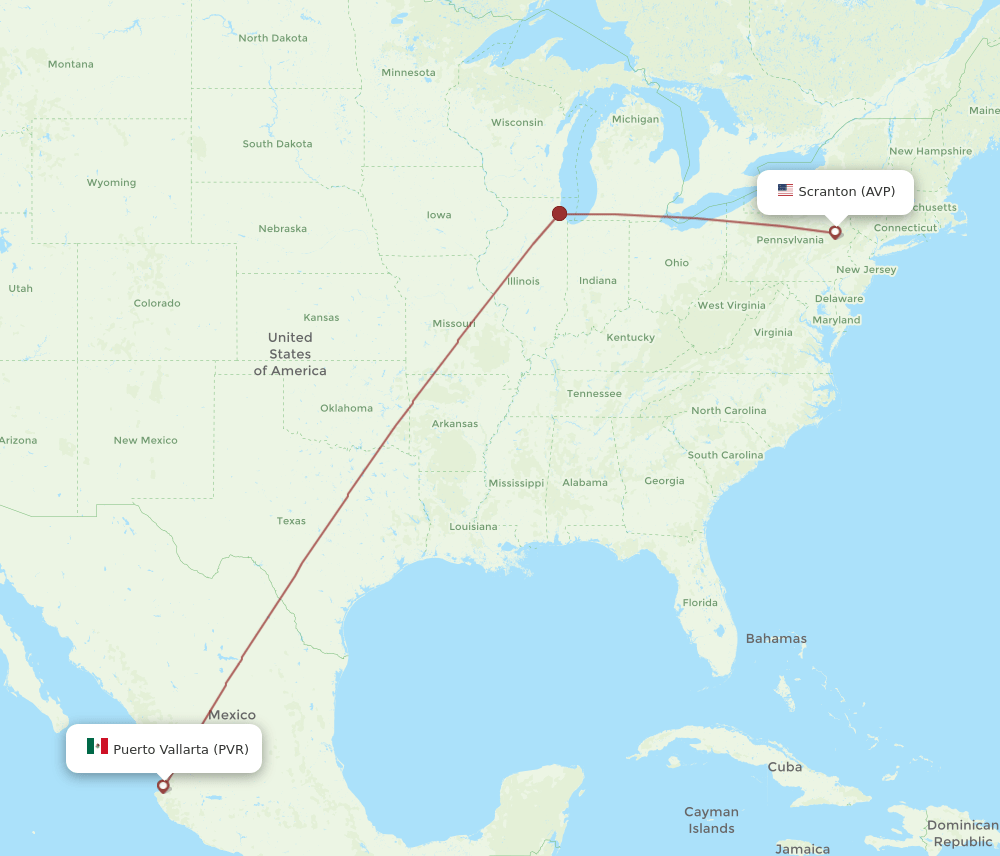 PVR to AVP flights and routes map