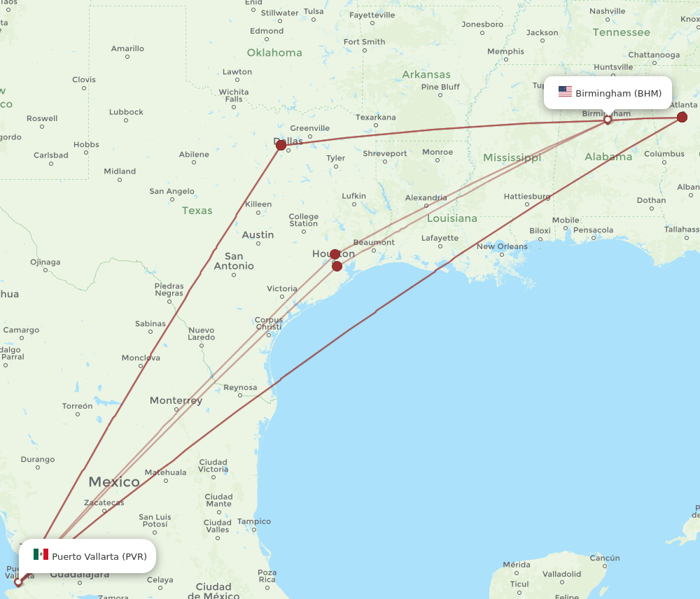 PVR-BHM flight routes