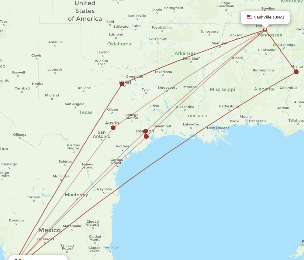 PVR to BNA flights and routes map