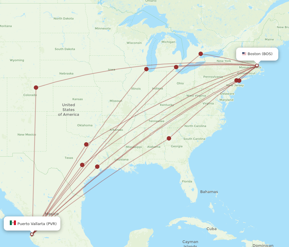 PVR-BOS flight routes