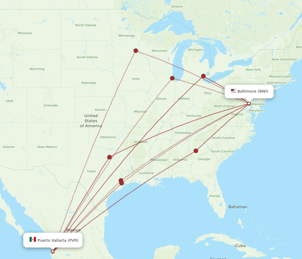 PVR-BWI flight routes