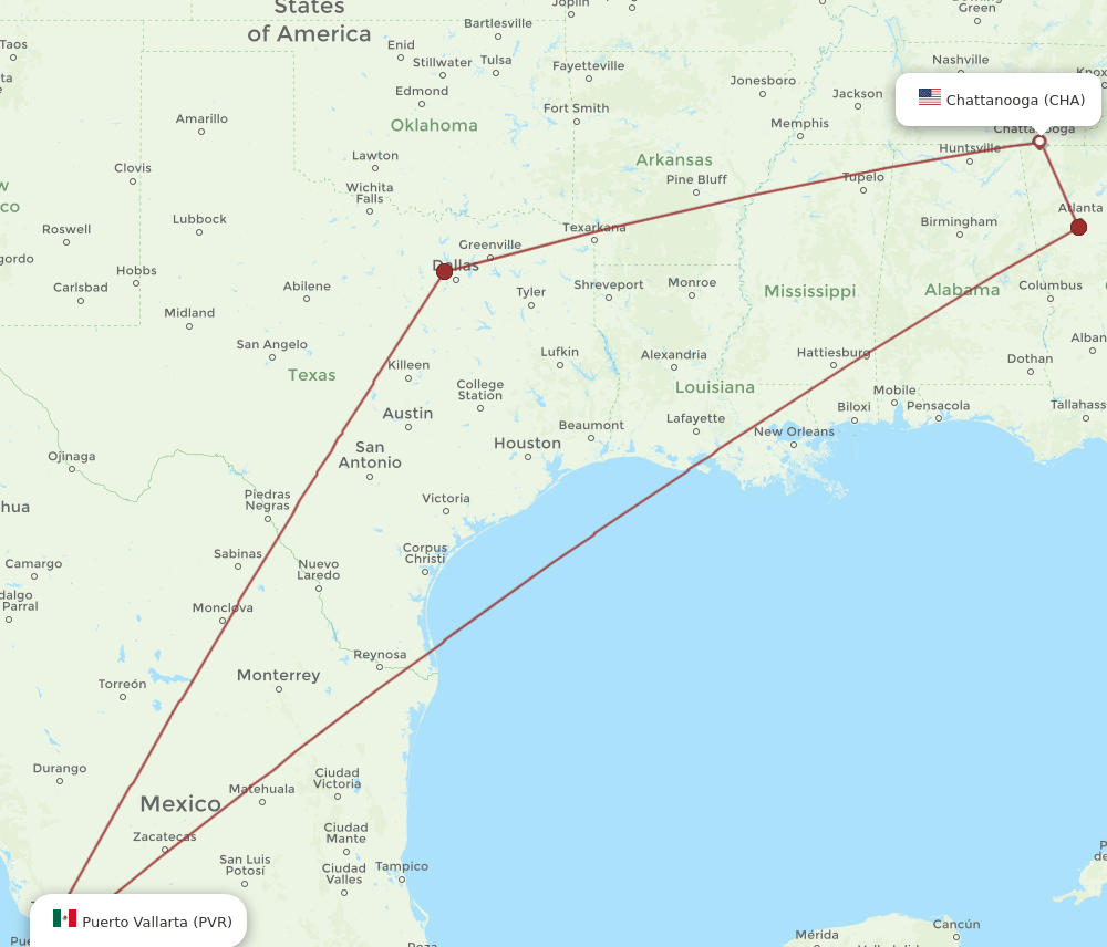 PVR-CHA flight routes