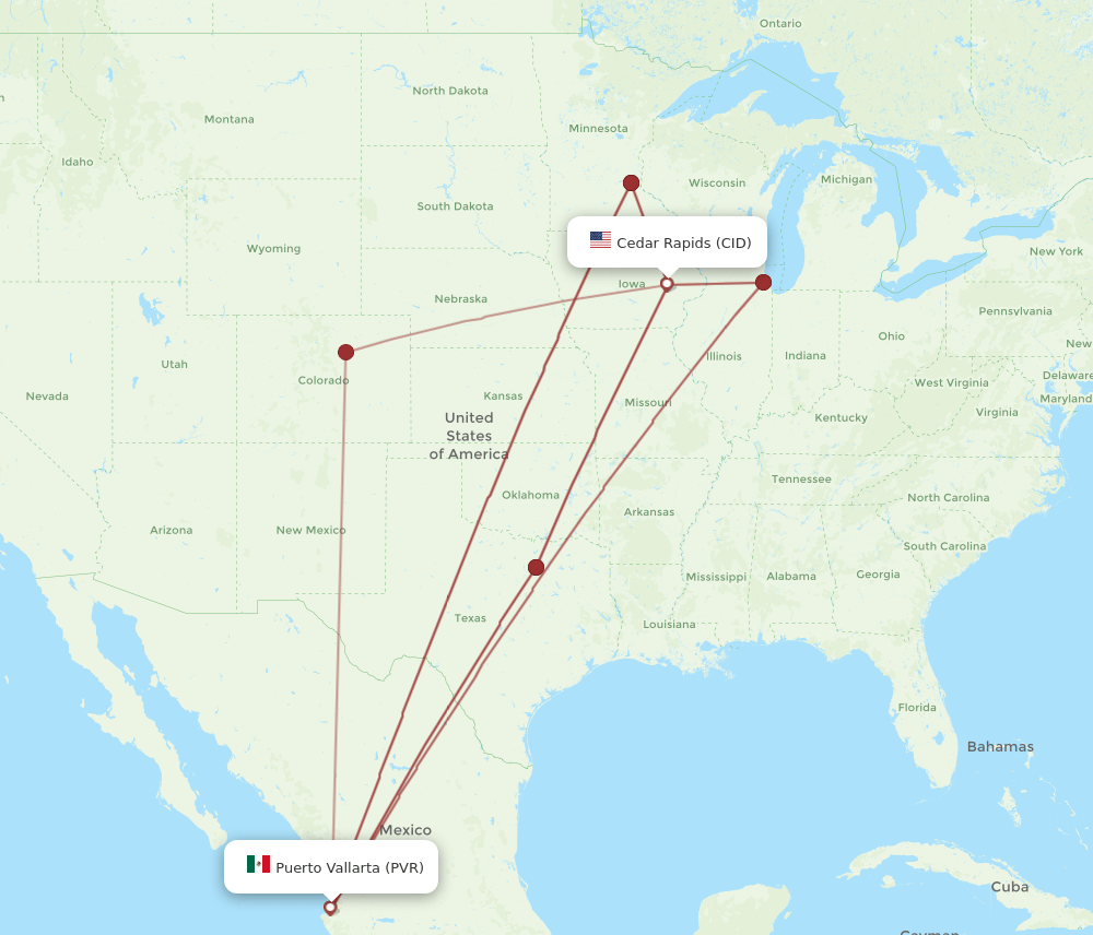 PVR-CID flight routes