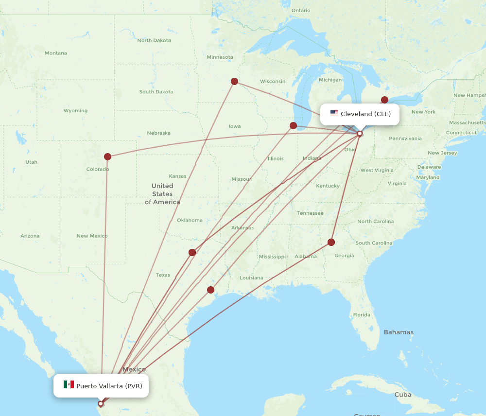 PVR-CLE flight routes