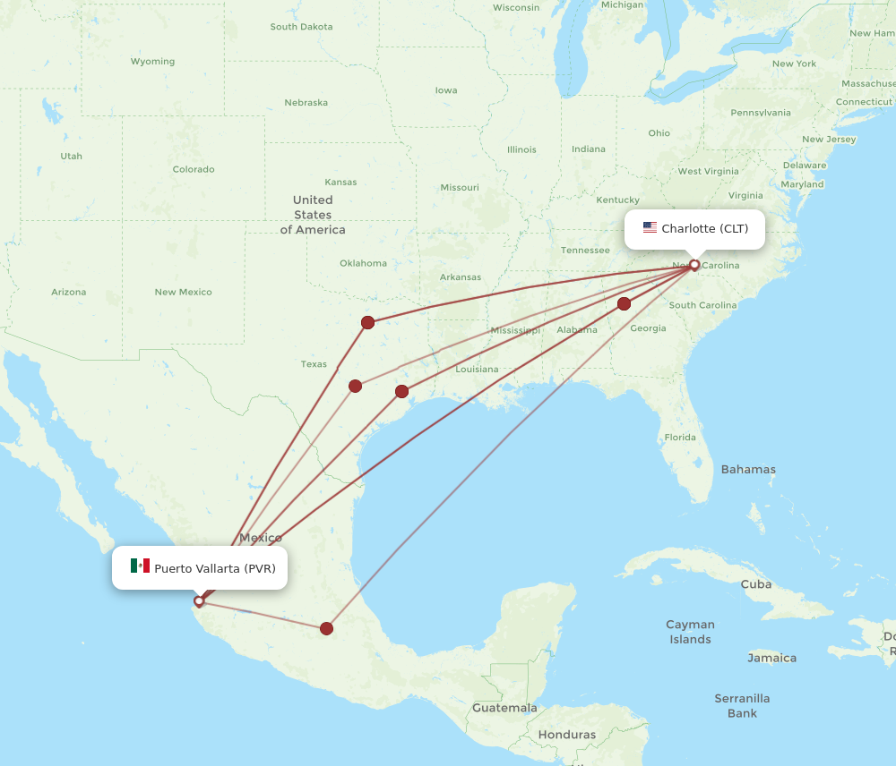 PVR to CLT flights and routes map