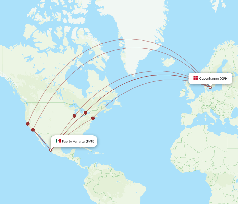 PVR to CPH flights and routes map