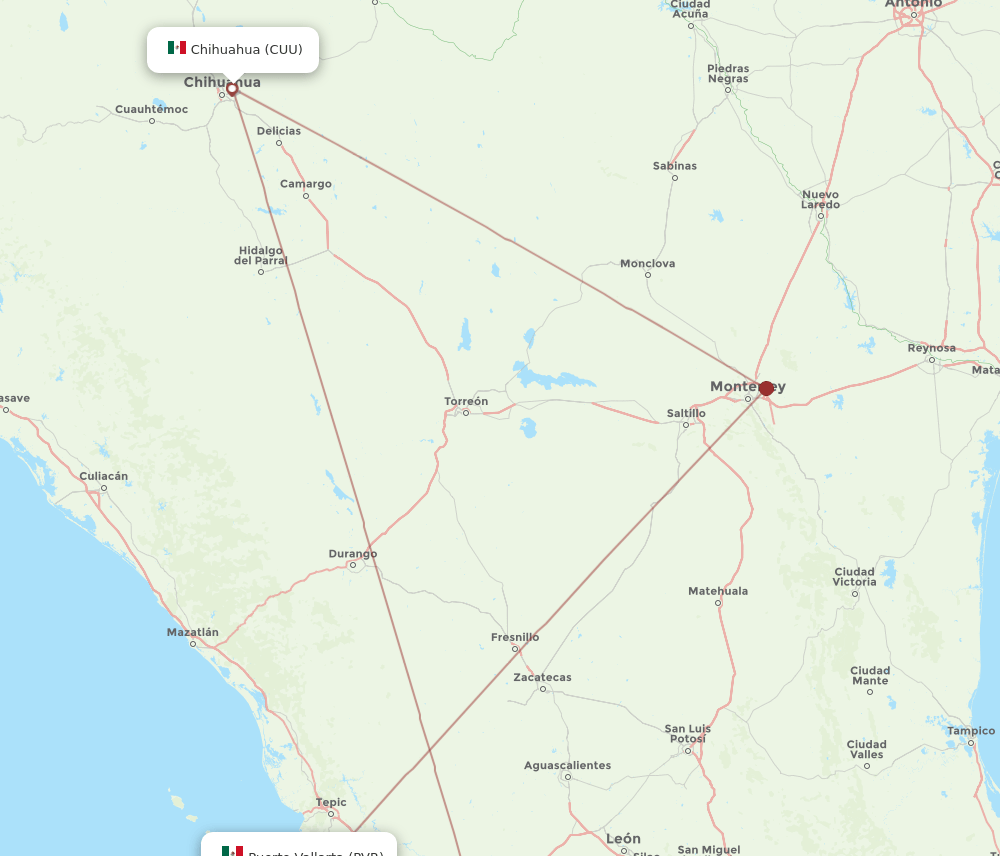 PVR-CUU flight routes