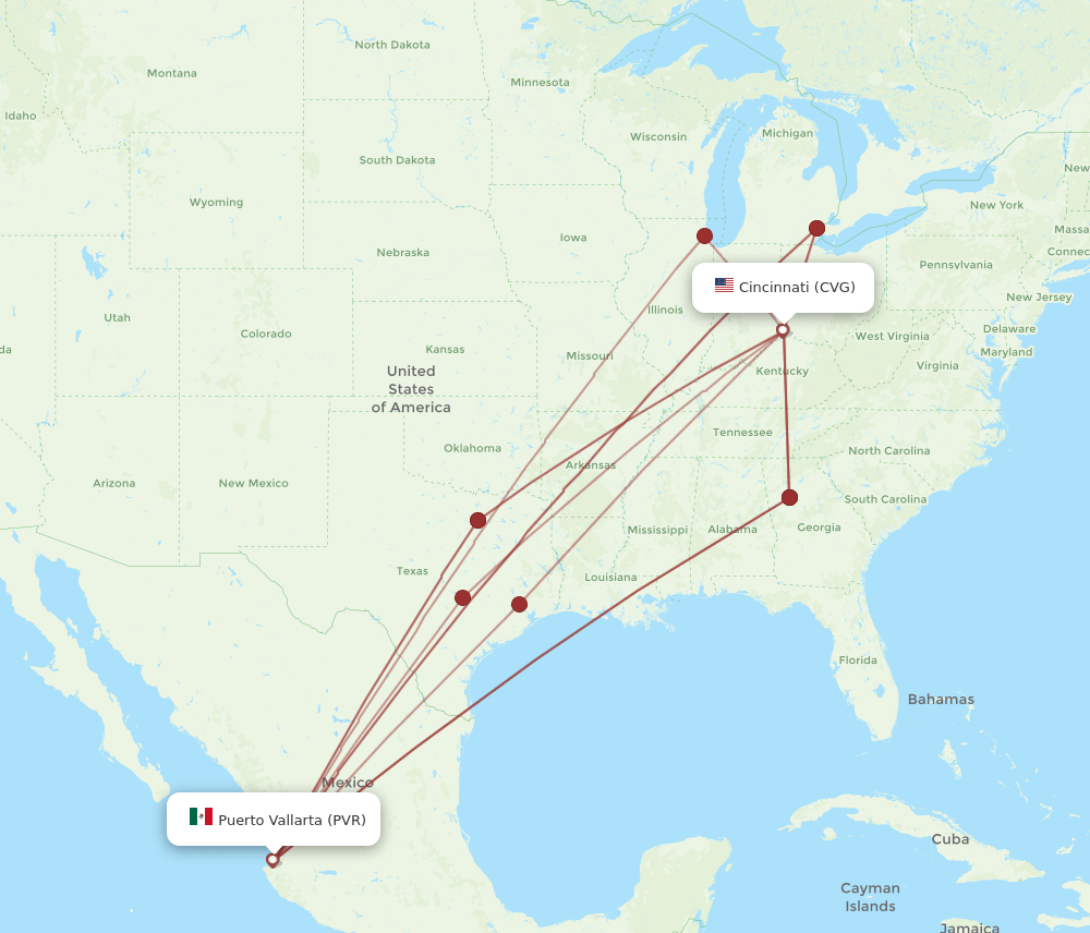 PVR-CVG flight routes