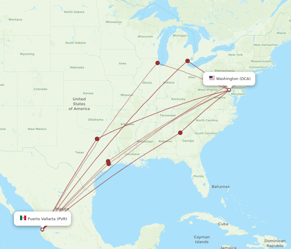 PVR-DCA flight routes