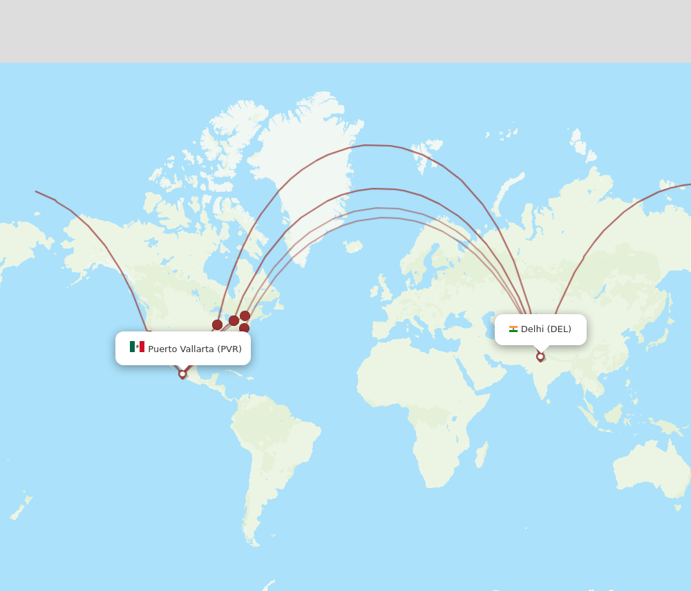 PVR to DEL flights and routes map