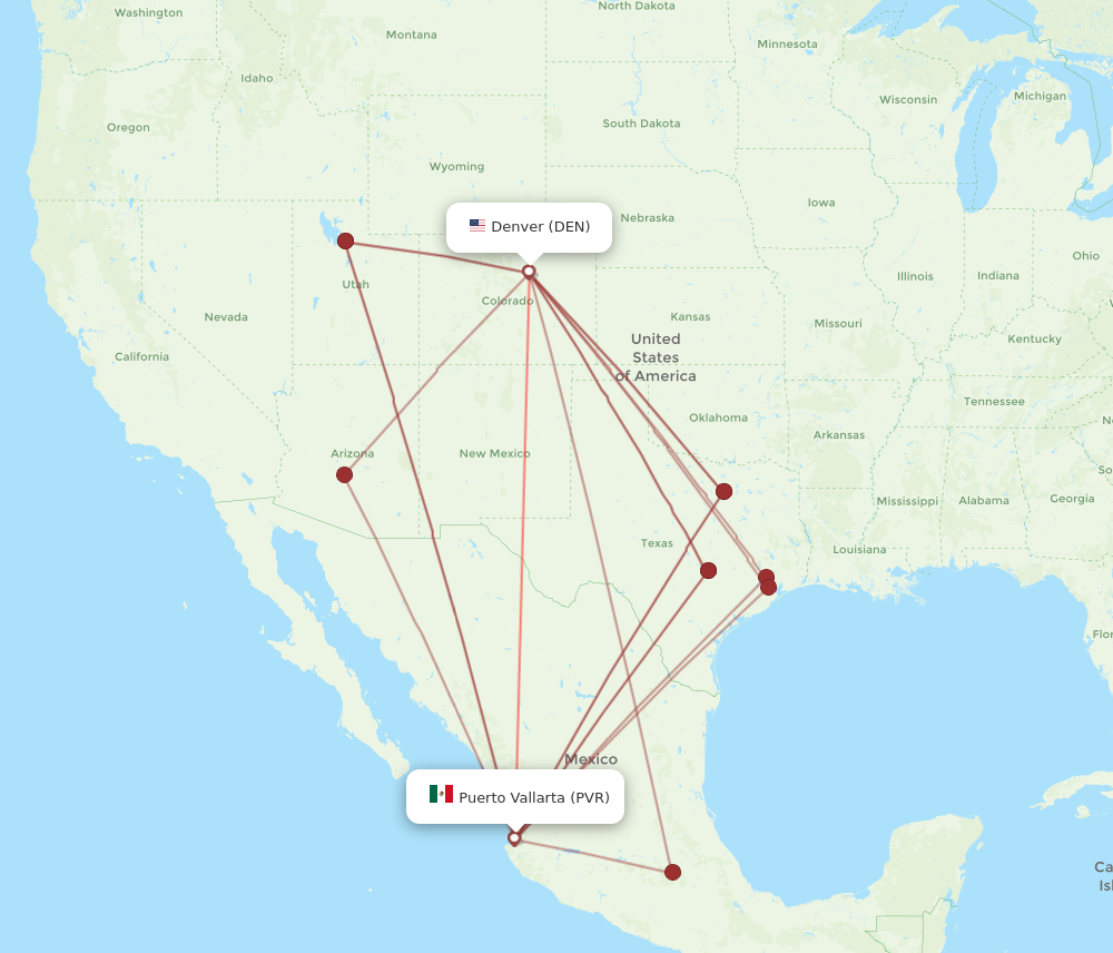 PVR to DEN flights and routes map
