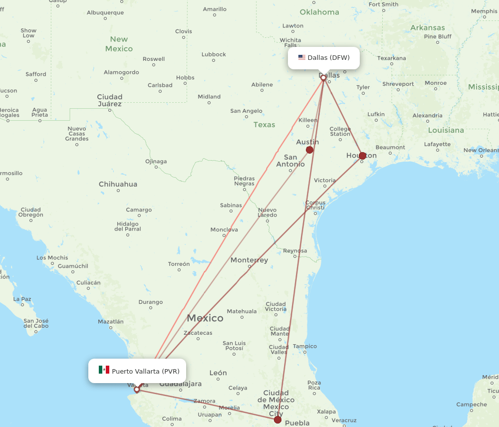 PVR-DFW flight routes