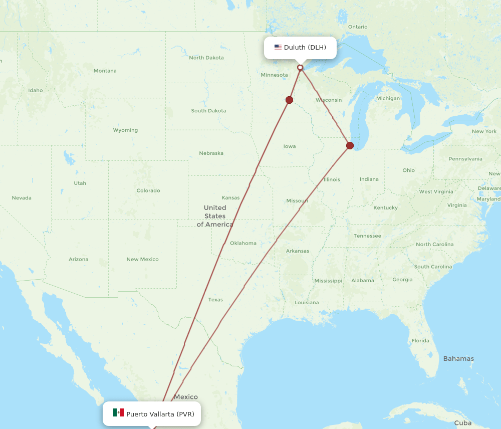 PVR to DLH flights and routes map