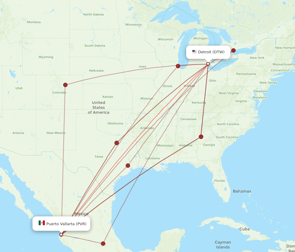 PVR-DTW flight routes