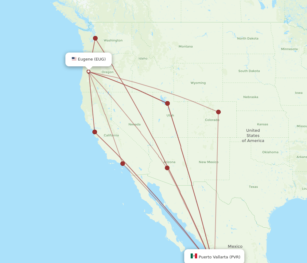 PVR to EUG flights and routes map