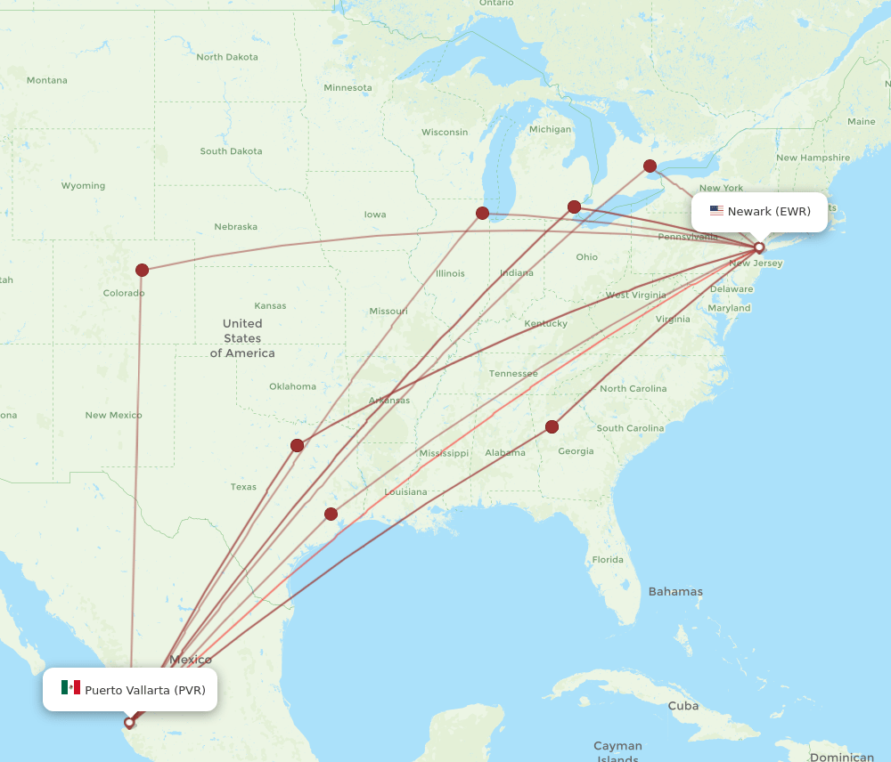 PVR-EWR flight routes