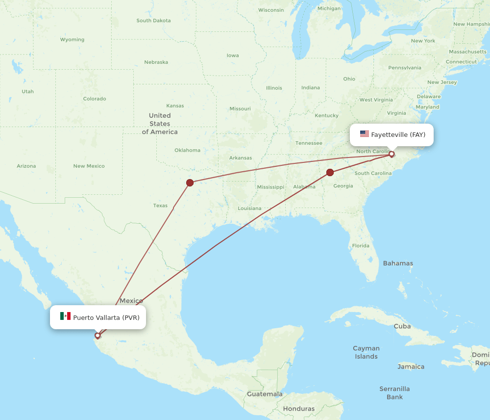 PVR-FAY flight routes