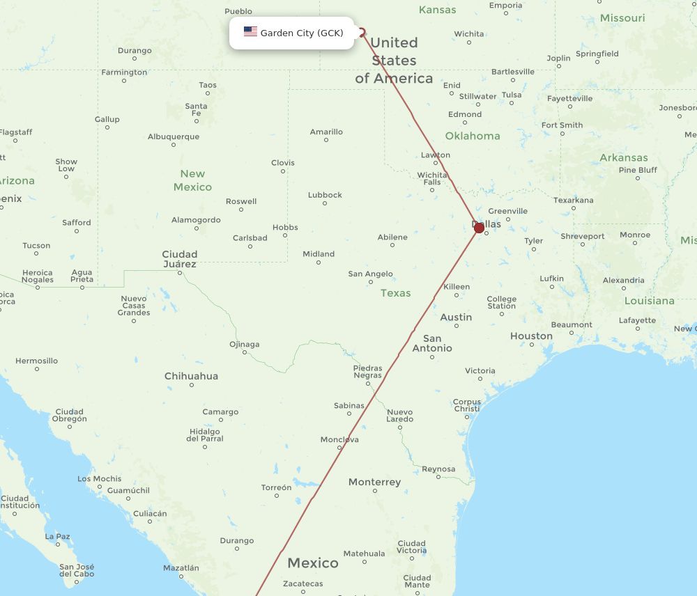 PVR to GCK flights and routes map