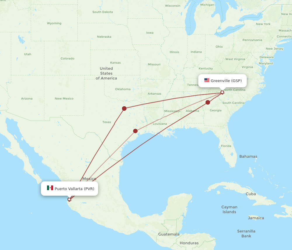PVR to GSP flights and routes map