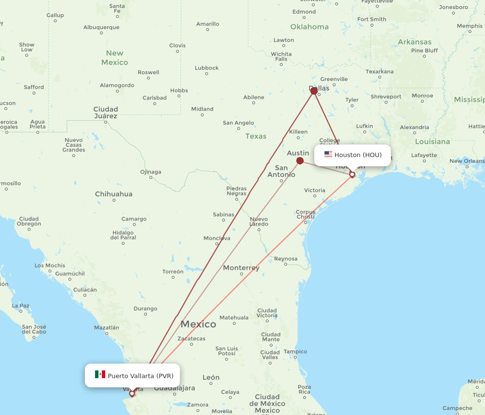 PVR-HOU flight routes