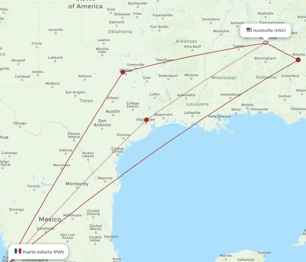 PVR-HSV flight routes