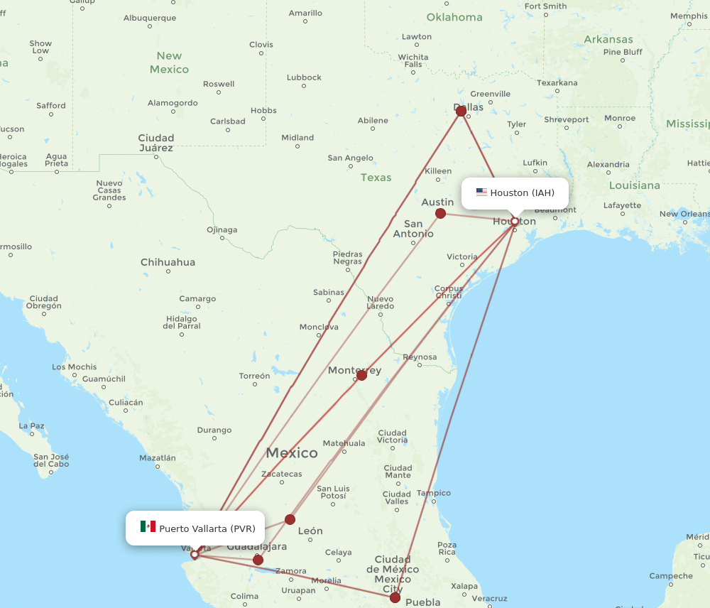 PVR-IAH flight routes