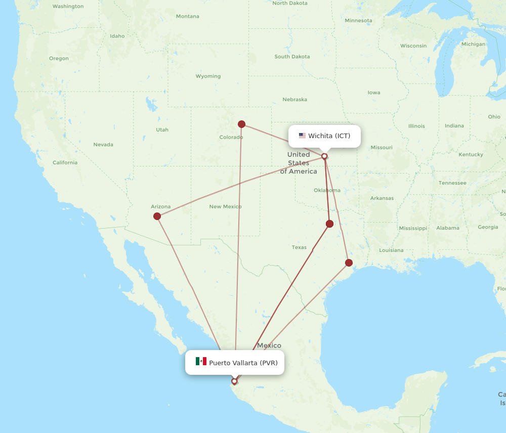 PVR to ICT flights and routes map