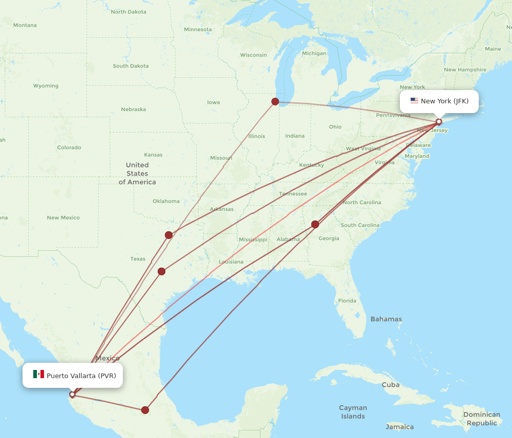 PVR-JFK flight routes