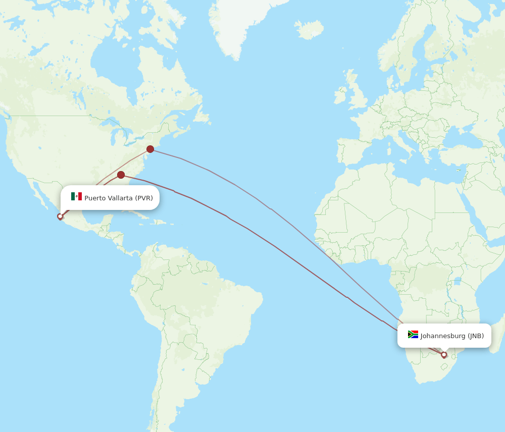 PVR-JNB flight routes