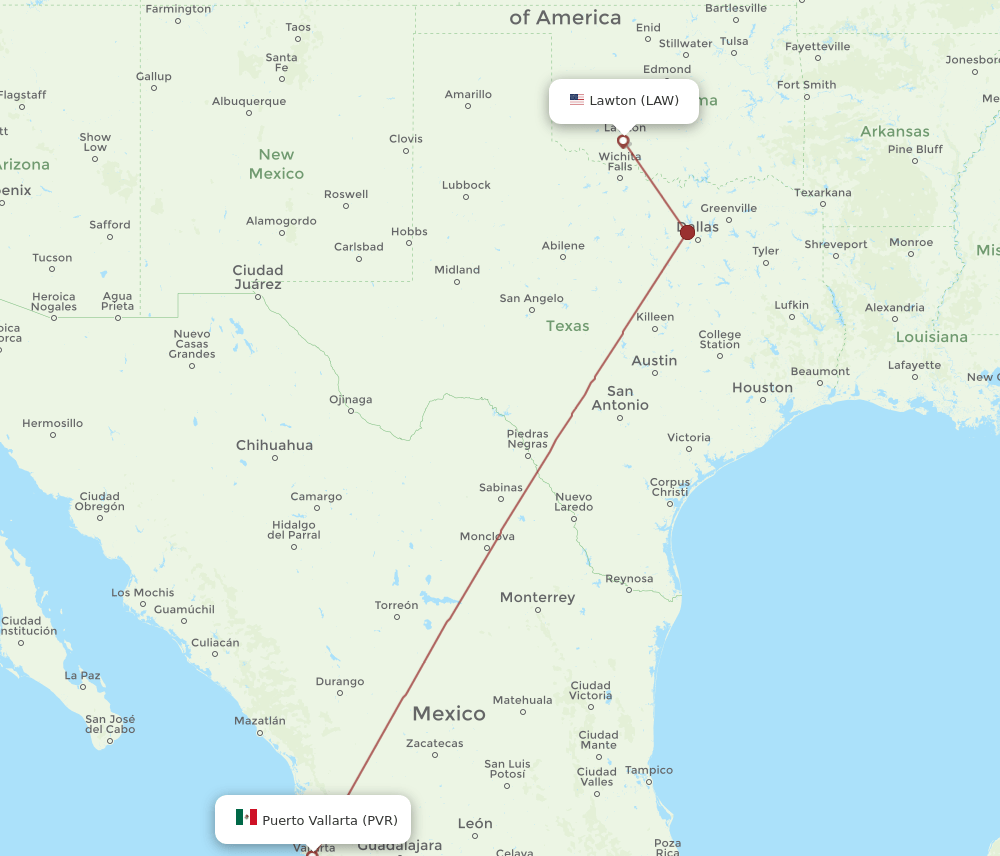PVR to LAW flights and routes map