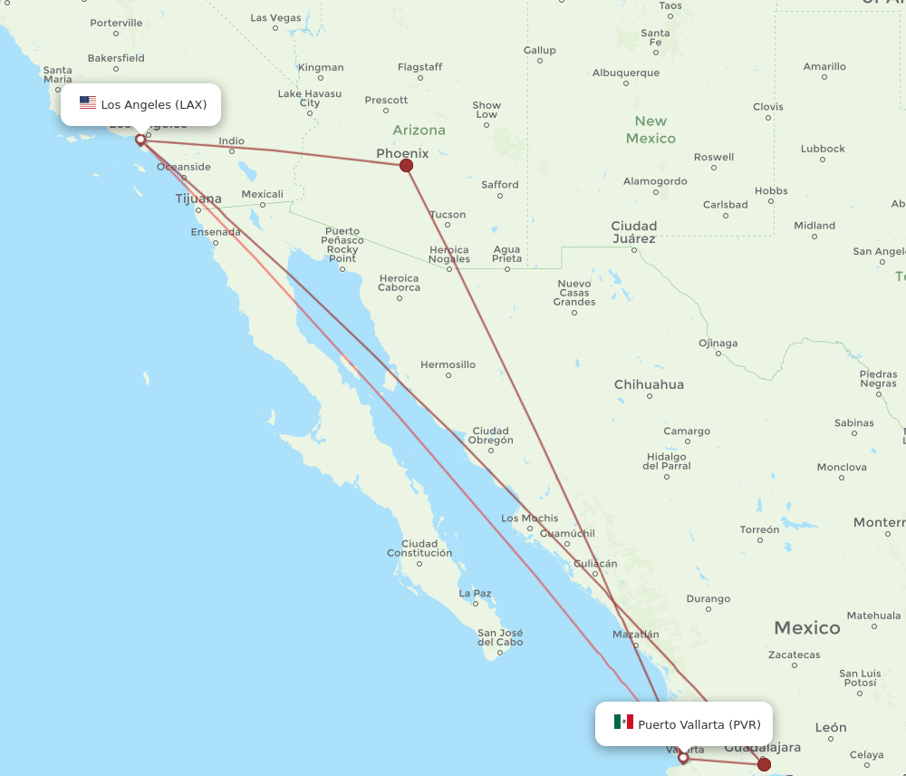 PVR to LAX flights and routes map