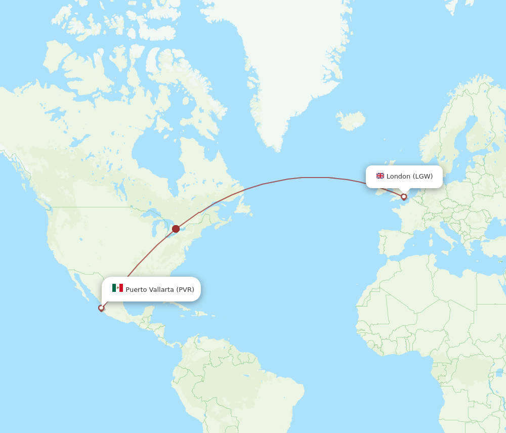 PVR to LGW flights and routes map