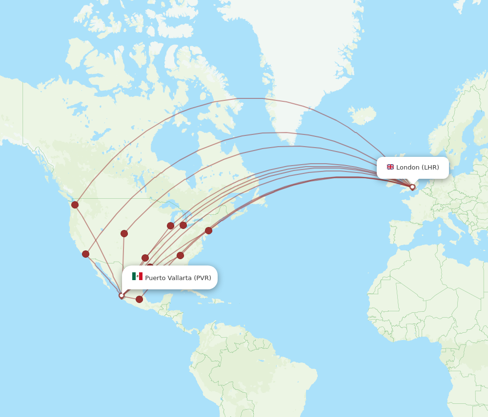PVR to LHR flights and routes map