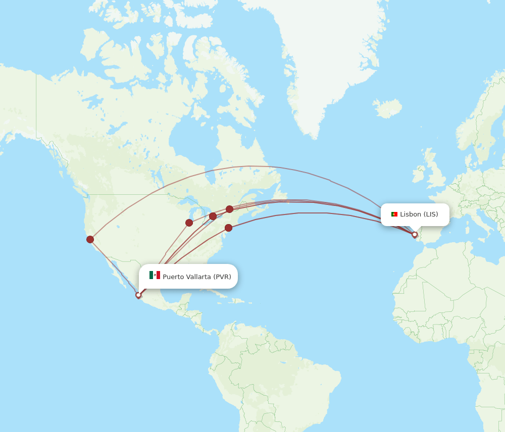PVR to LIS flights and routes map