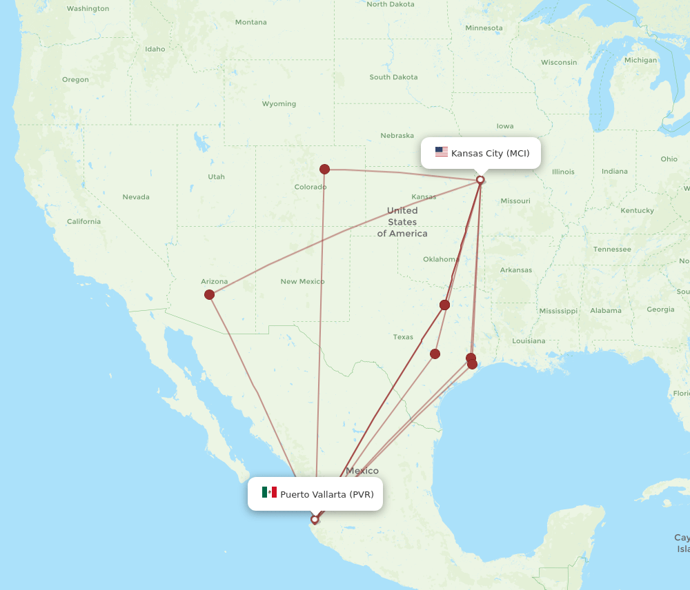 PVR to MCI flights and routes map