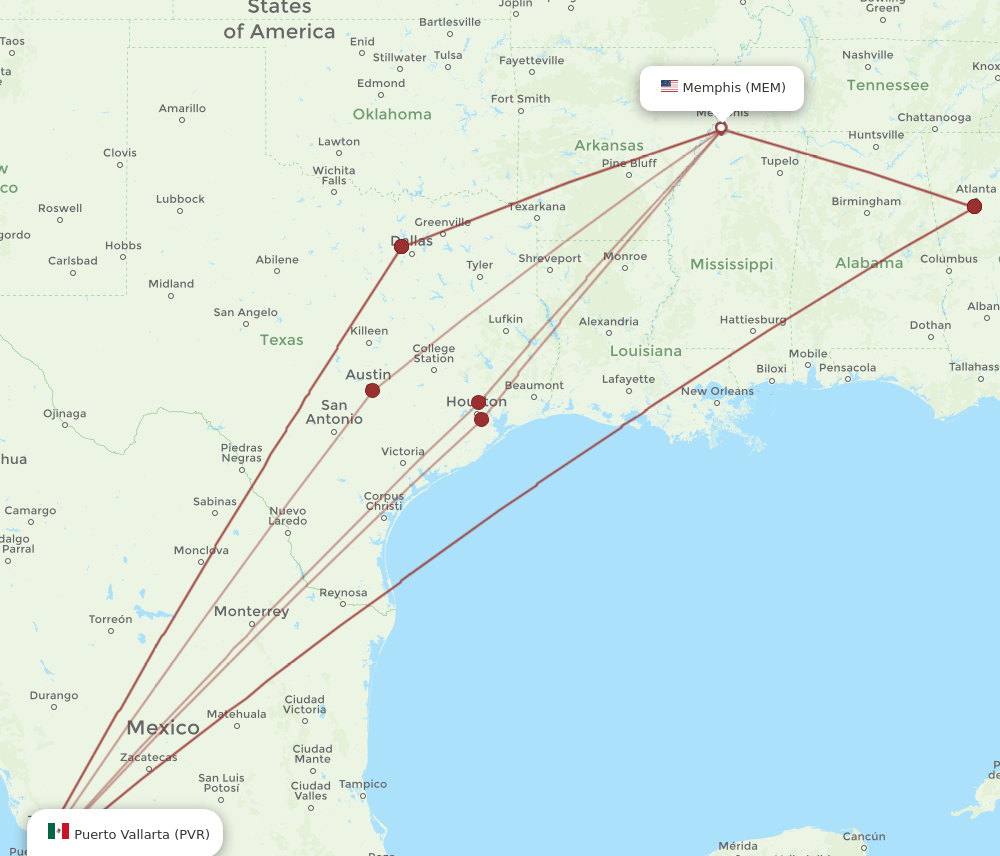 PVR-MEM flight routes