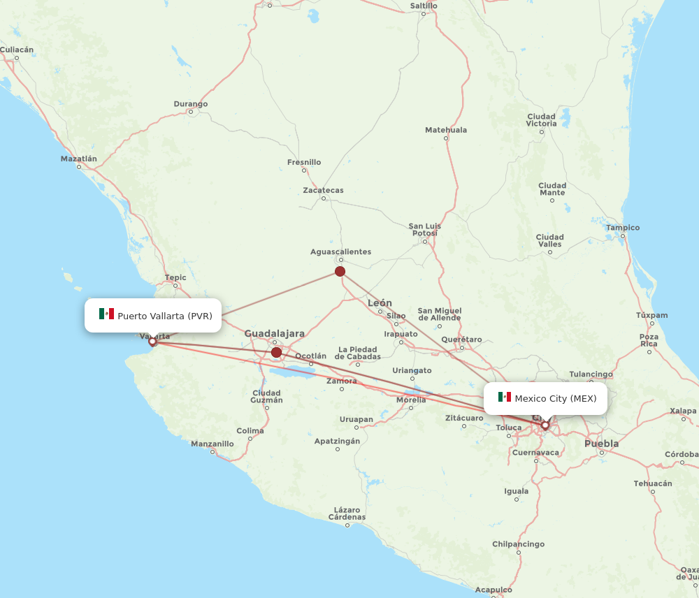 PVR to MEX flights and routes map
