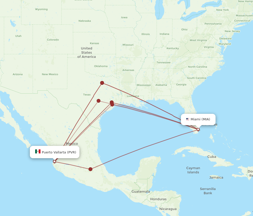 PVR to MIA flights and routes map
