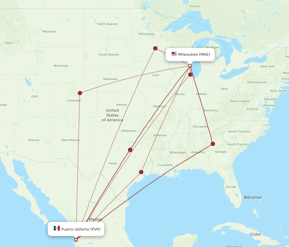 PVR to MKE flights and routes map