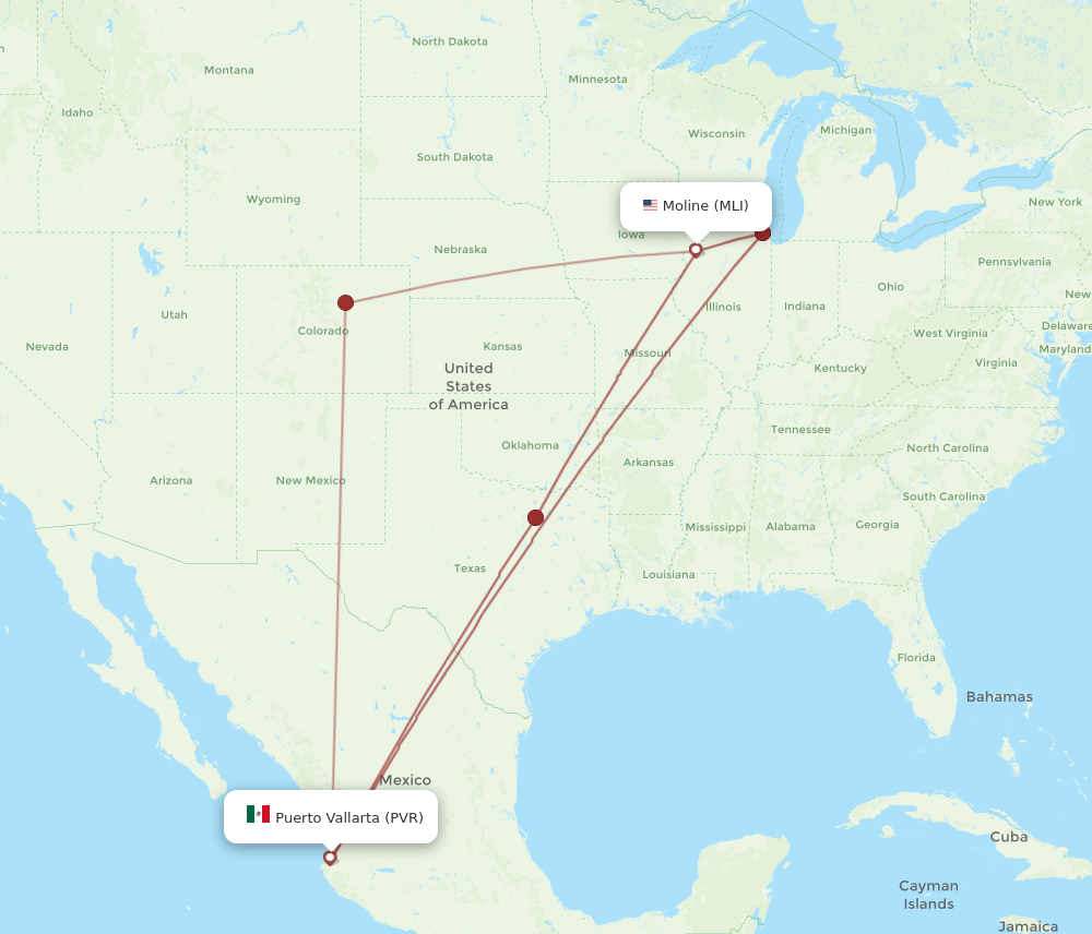 PVR to MLI flights and routes map