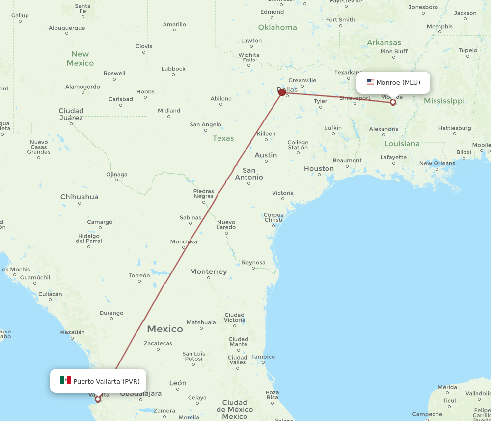 PVR-MLU flight routes