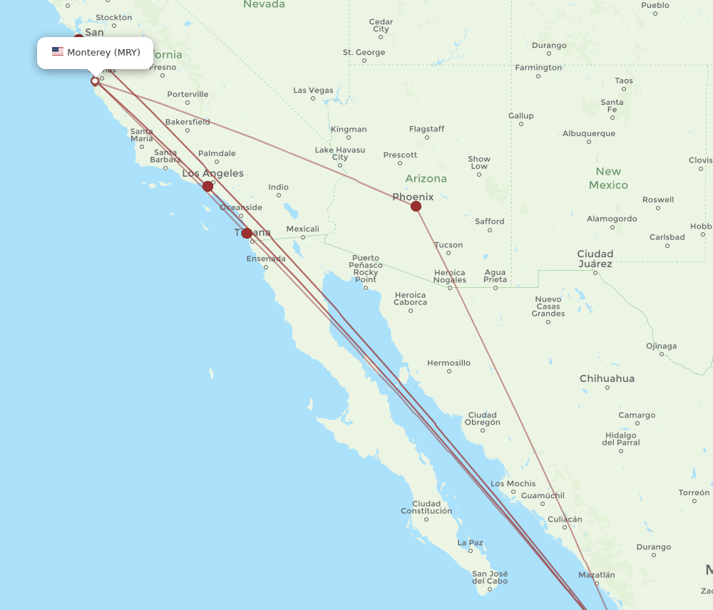 PVR to MRY flights and routes map