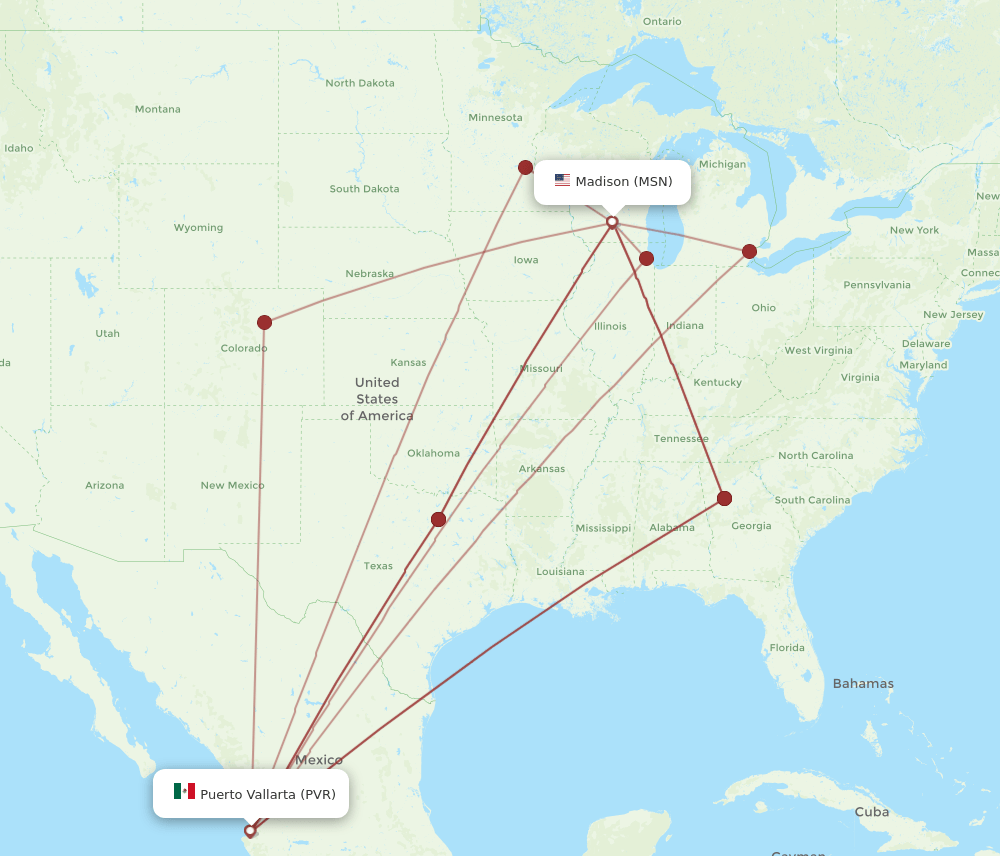 PVR to MSN flights and routes map