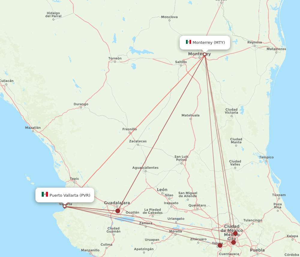 PVR to MTY flights and routes map