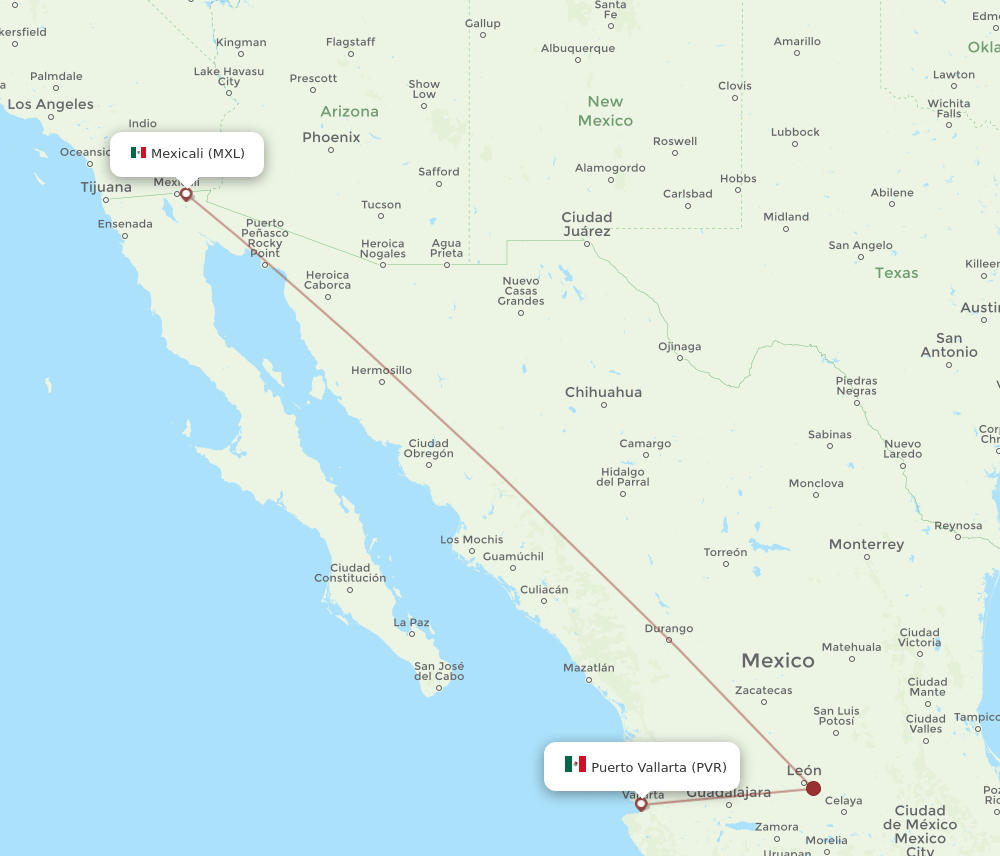 PVR to MXL flights and routes map
