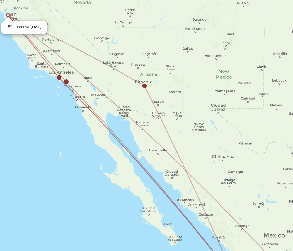 PVR to OAK flights and routes map