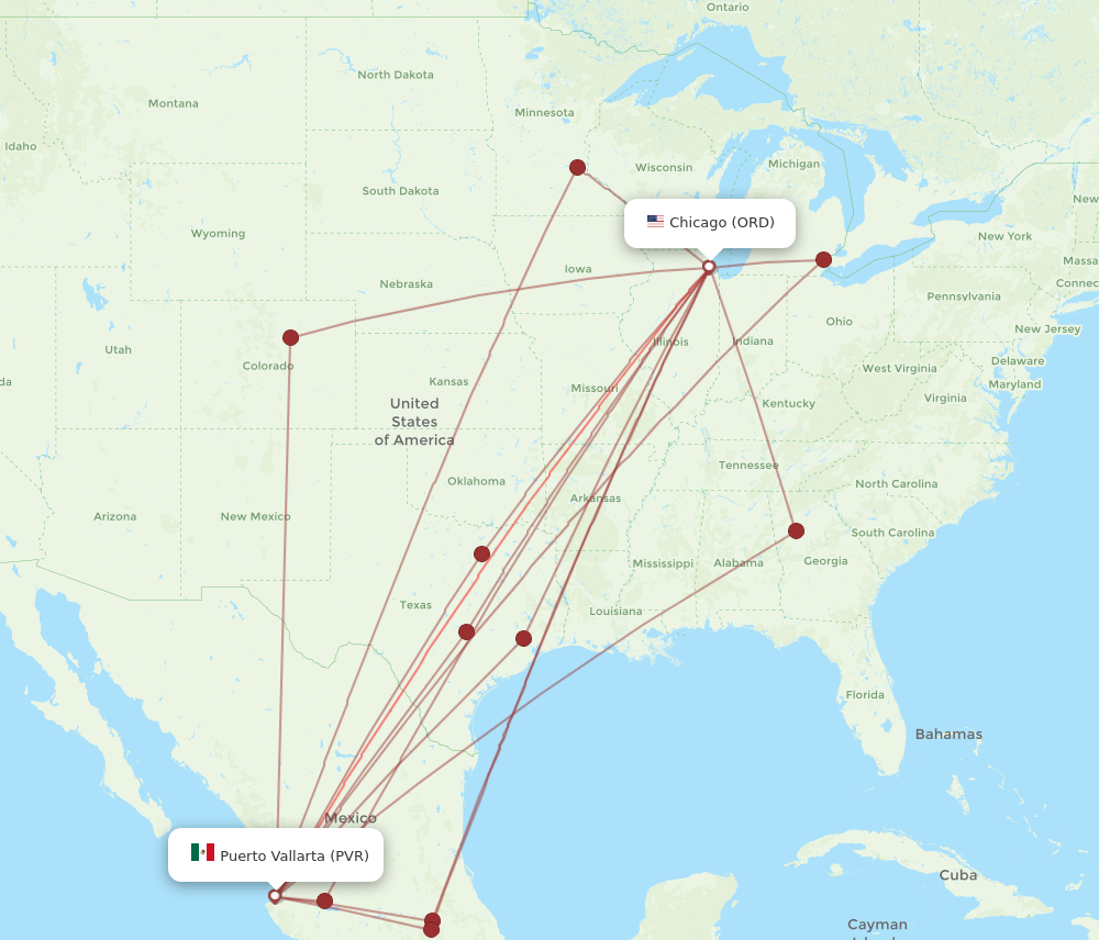 PVR to ORD flights and routes map