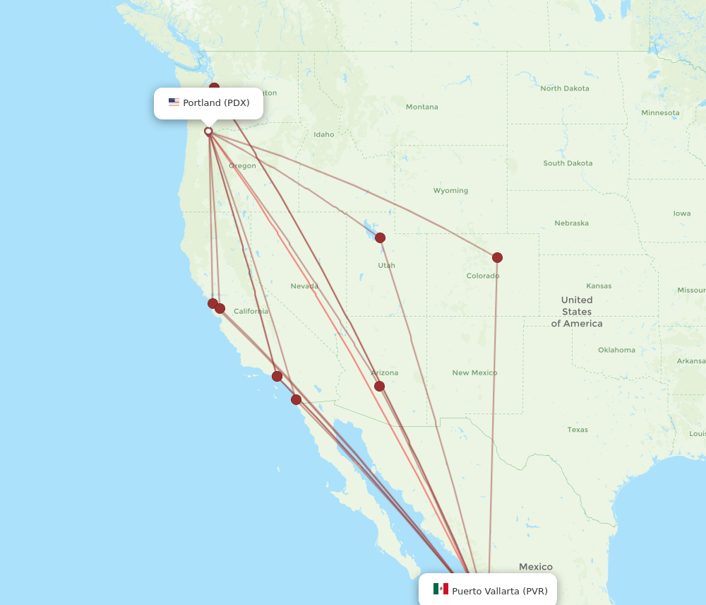 PVR to PDX flights and routes map