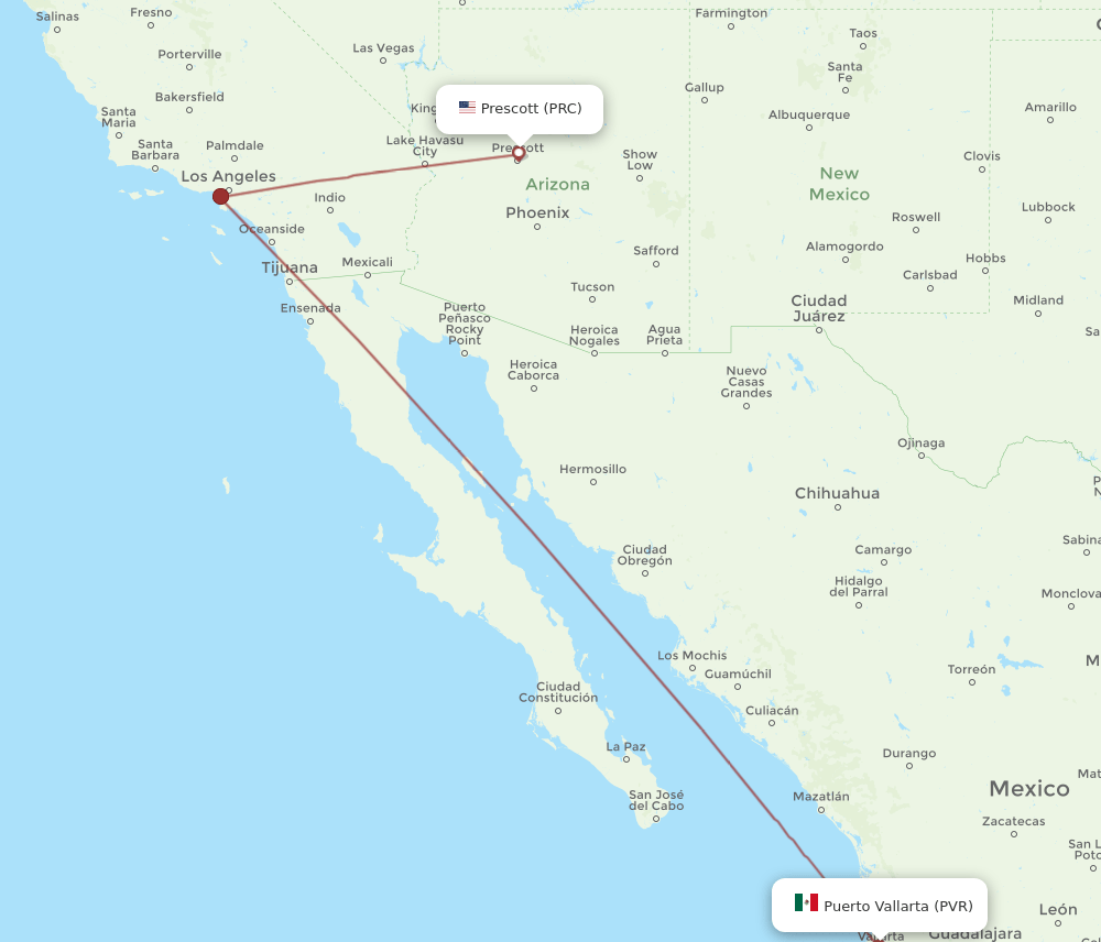 PVR to PRC flights and routes map